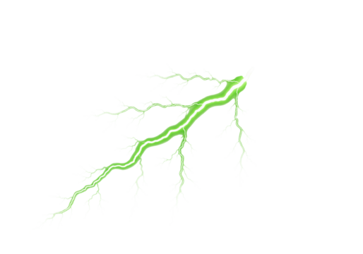 Green lightning bolt isolated on transparent background, a powerful and striking image