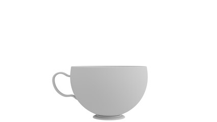 3D Render a white cup with a handle on a white surface