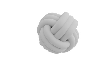 3D Render a ball of white colored material with a knot