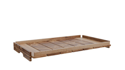 3D Render a wooden tray with a handle on a white background