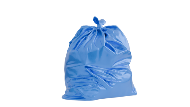 3D Render a blue bag of garbage on a white background