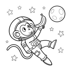 Cute Cartoon Monkey in a Tiny Astronaut Suit – Floating Space Illustration