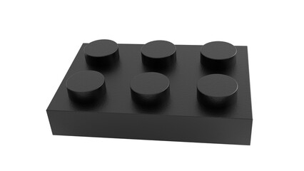 3D Render a black lego block with four black knobs