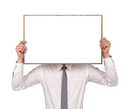 Young businessman showing empty board