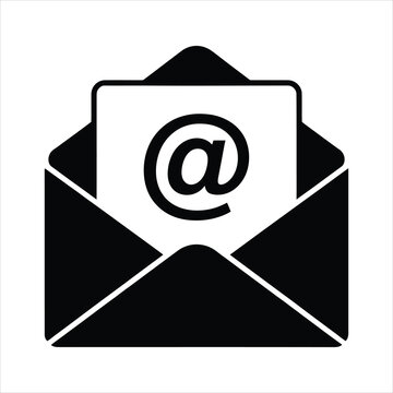 A black envelope presents a message with an at symbol displayed on transparent background