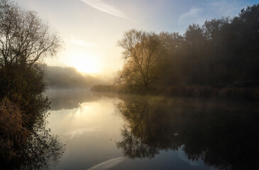 Die Aller bei Celle an einem nebligen Herbstmorgen