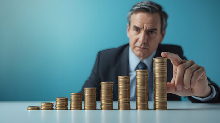 Businessman observing eco-friendly business growth bar chart finance.