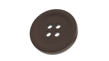 3D Render a brown button with four holes on it
