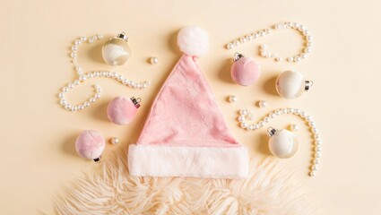 Pink Santa Hat with Christmas Ornaments and Pearls