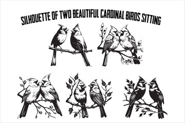 Cardinal Bird Couple on Branch – Vintage Vector Illustration