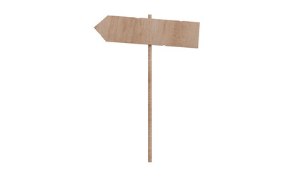 3D Render a wooden sign pointing in the direction of a right hand corner