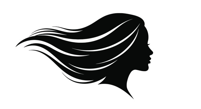 Silhouette of a woman s profile with flowing hair isolated on white background silhouette