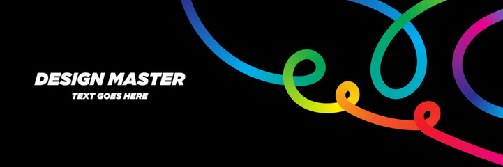 3D Wave Doodle Ribbons &ndash; Abstract Gradient Lines and Curved Vector Shapes on Black Background