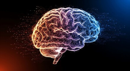 Digital Brain with Neural Network Connection Depicting Artificial Intelligence and Data Science Innovation for Learning and Memory Enhancement Technology