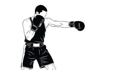 Boxer throwing a punch in silhouette isolated on white background