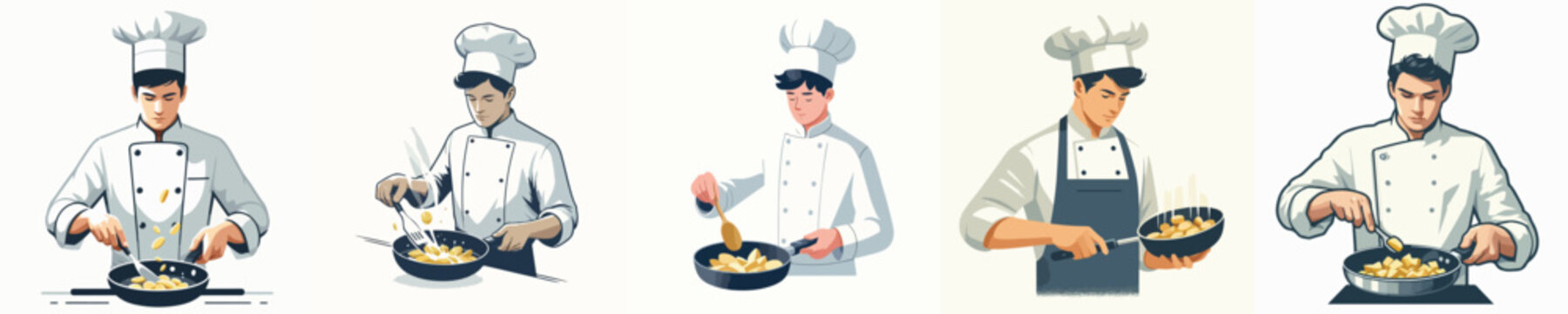 vector chef frying potatoes