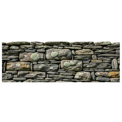 Closeup of a rustic stone wall with lichen isolated on transparent background