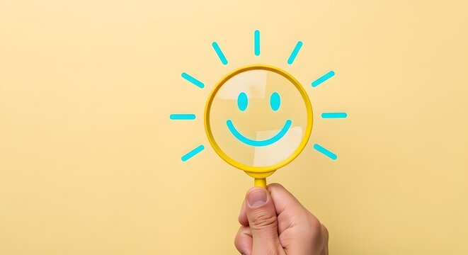 Discovering positivity and spreading joy with a cheerful magnifying glass, perfect for motivational content, wellness campaigns, and inspiring optimism everywhere