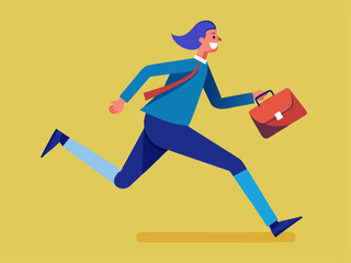 Dynamic worker running with briefcase. Flat vector illustration