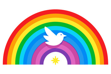 Rainbow and bird image. Flat vector illustration