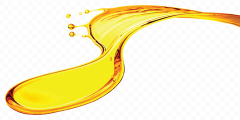 abstract smooth liquid cooking oil splashing with droplets in curve style isolated on white background