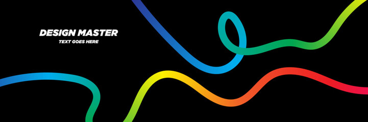 Gradient Wave Shape Pattern on Black &ndash; Abstract Color Lines and Modern 3D Rainbow Ribbon Loop Vector