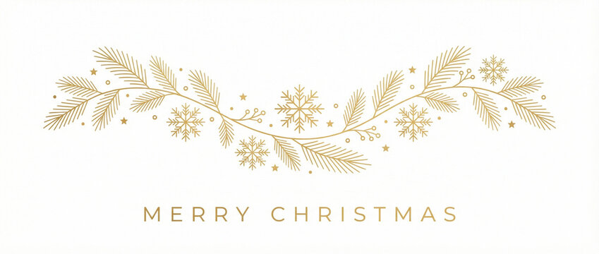 merry christmas greeting card with snowflake fir branches border