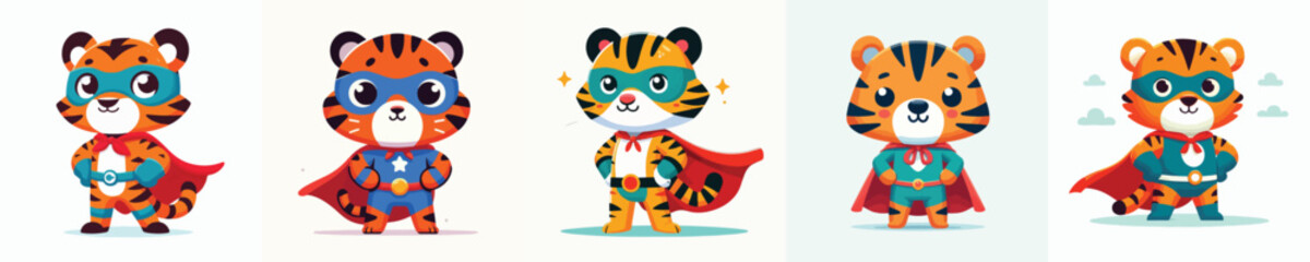 cute tiger vector in super hero costume