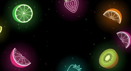 Neon Fruit Slices Hovering in Space