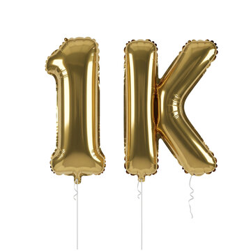 Golden foil balloons forming 1k isolated on transparent background for social media