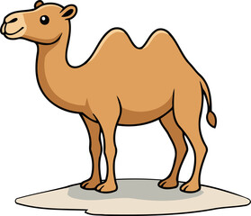Cute Bactrian Camel Standing On Sand, Two-Humped - Animal Character Illustration Isolated on Transparent Background