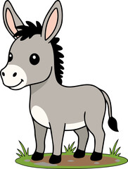 Cute Donkey Standing On Grass - Animal Character Illustration Isolated on Transparent Background