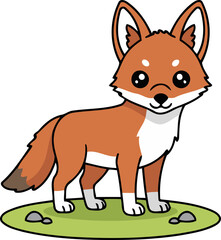 Cute Ethiopian Wolf (Canis Simensis) Standing On Grass, Rare African Carnivore Animal Character Clipart Isolated On Transparent Background