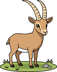 Cute Nubian Ibex Standing On Grass, Desert Goat - Animal Character Illustration Isolated on Transparent Background