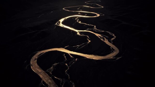 Winding river at night from aerial view
