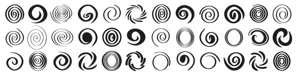 Funnel or swirl icons. Black vortex logo. Set of spiral element. Funnel icon collection
