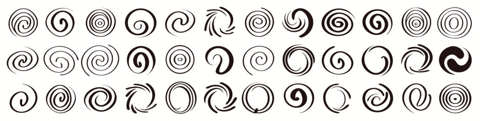 Funnel or swirl icons. Black vortex logo. Set of spiral element. Funnel icon collection
