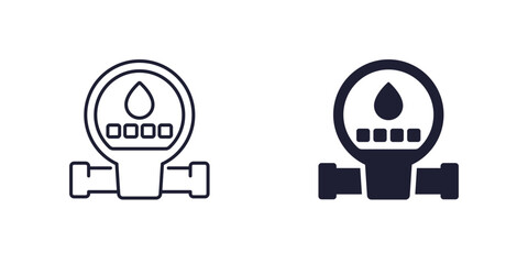water meter icon, line and solid design
