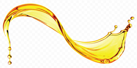 abstract smooth liquid cooking oil splashing with droplets in curve style isolated on white background