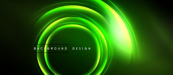 Abstract green neon circles over dark background. Modern design element, vibrant glow, dynamic composition. Perfect for digital projects.