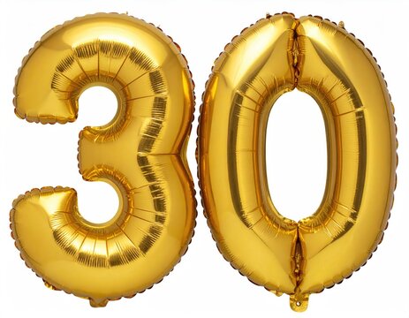 Gold foil balloons spelling '30'
