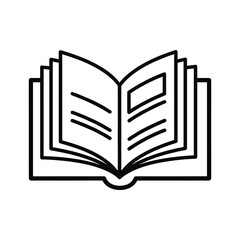 Simple outline icon of an open book, symbolizing education, knowledge, reading, and learning
