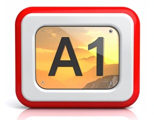 A1 on sunset graphic in red-bordered frame