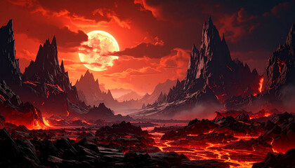 Exploring an red abstract fantasy landscape