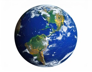 Obraz premium Earth view Americas, ocean, clouds on white