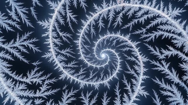 Abstract Glowing Frost Spiral Formation Motion Background.