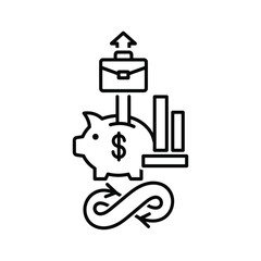 Piggy bank with briefcase and graph representing investment return isolated on