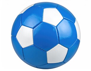 Blue and white patterned soccer ball on a white background