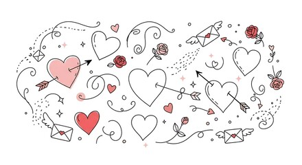 Love Doodles and Hearts: Cute Valentine's Day Outline and Sketch Vector
