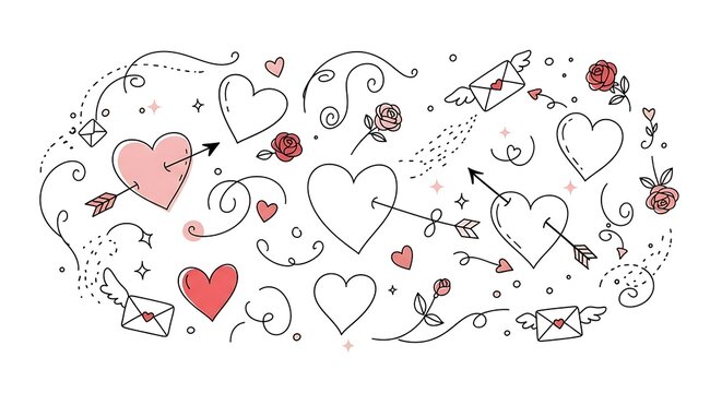 Love Doodles and Hearts: Cute Valentine's Day Outline and Sketch Vector